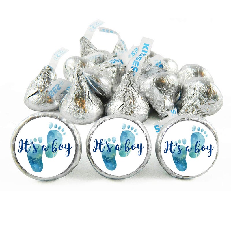 Mr.Mug 180 Chocolate Drop Labels Stickers- Gender Reveal Footprints Kisses Labels For Baby Shower, It's a Boy Baby Shower Favor Labels. - Image 4